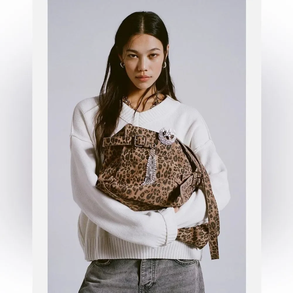 Free People Wild Thing Leather Leopard Tote